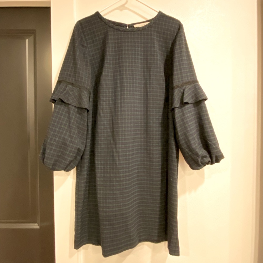 LOFT 12 navy green balloon sleeve dress